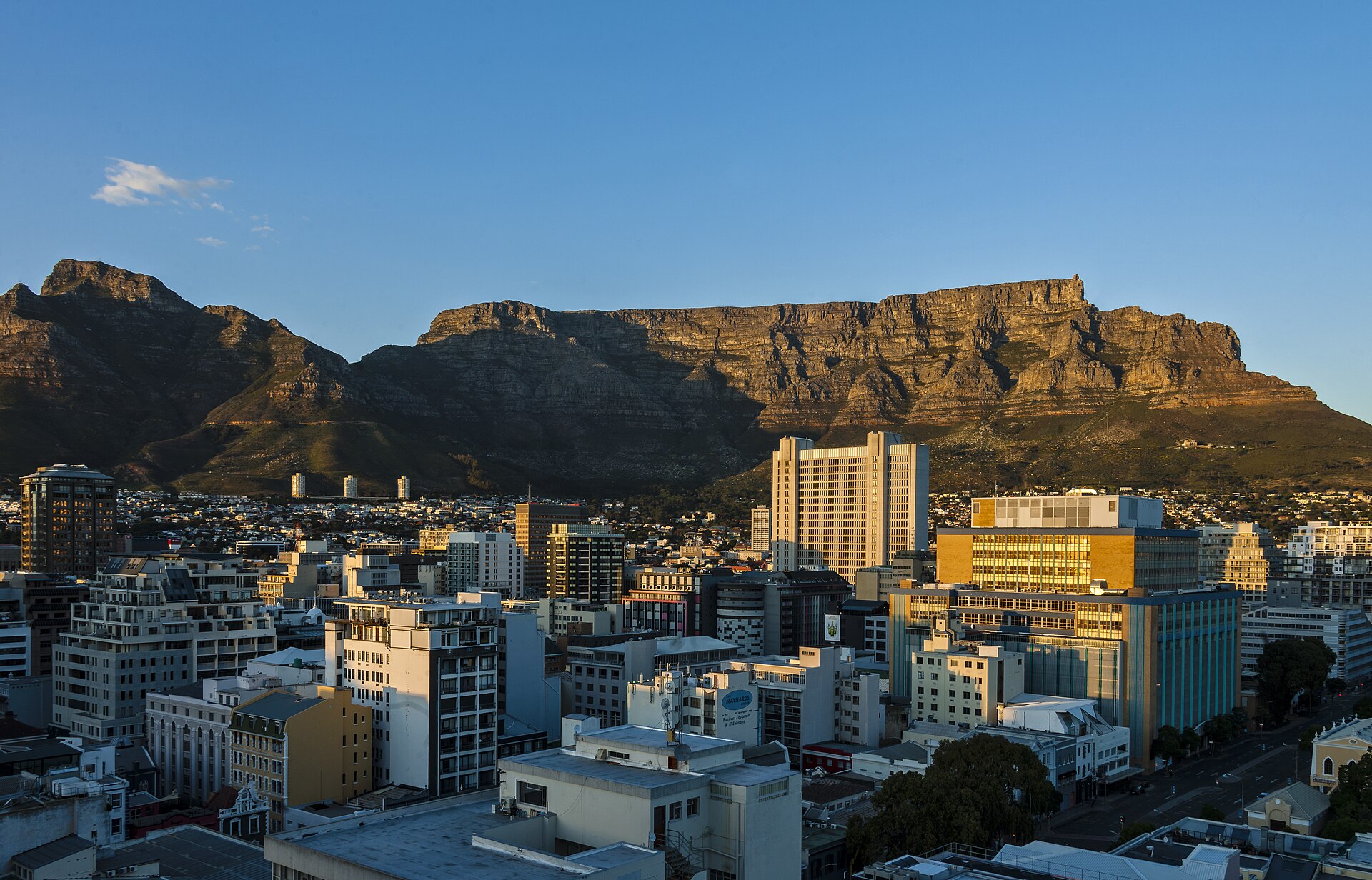 The City Bowl area of Cape Town and Table Mountain seen from the roof of the Strand South hotel