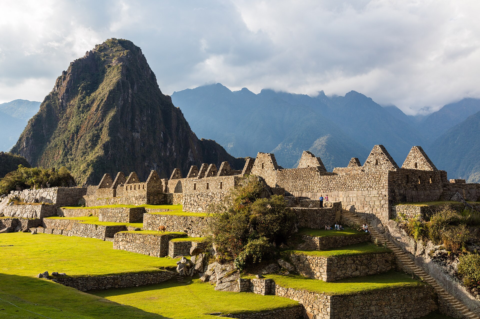View of the ancient houses of Machu Picchu houses, Urubamba Province, Cusco Region, today Peru. The 15th-century Inca citadel, abandoned one