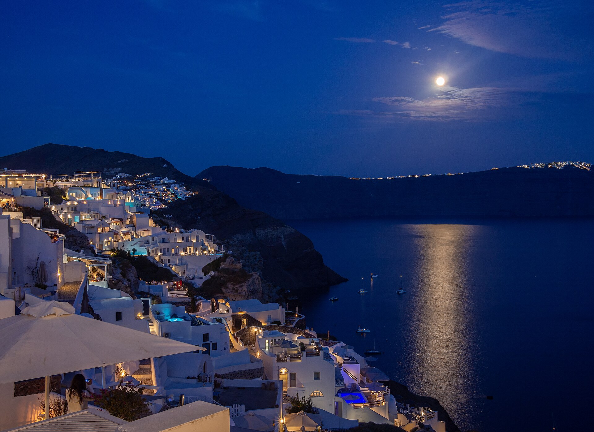 Moonrise in Oia, Santorini.
